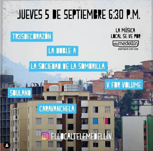 Telemedellin's tweet photo. Hoy en #ElLocal queremos traerles la mejor música para que sobrevivan a la semana.

Por eso los invitamos a conectarse ya y a armar parchecito con lo mejor de @tr3sdecorazon, @doblearock, @vforvolume, @Caravanchela , #LaSociedadDeLaSombrilla, #Souland. 😎

https://t.co/Va1mpRVarw https://t.co/CmBNoemMDY