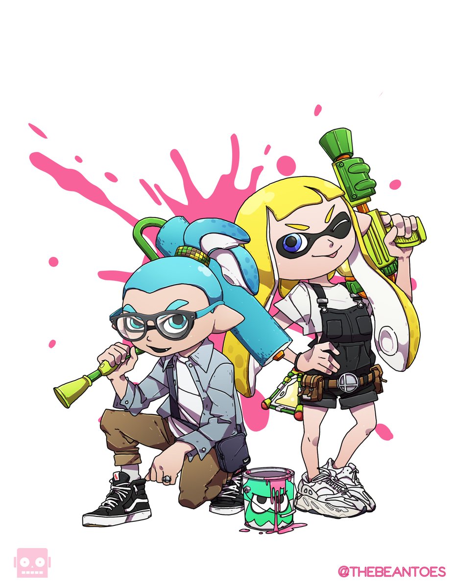 TheBeantoes's tweet photo. Inkling duo from my #Streetwear x #Smashbros series! This was a commissioned piece, Featuring: Yeezy 700 Analogs, and Vans Old Skool High sneakers. #splatoon  #fanart https://t.co/0RDtLTaVQH