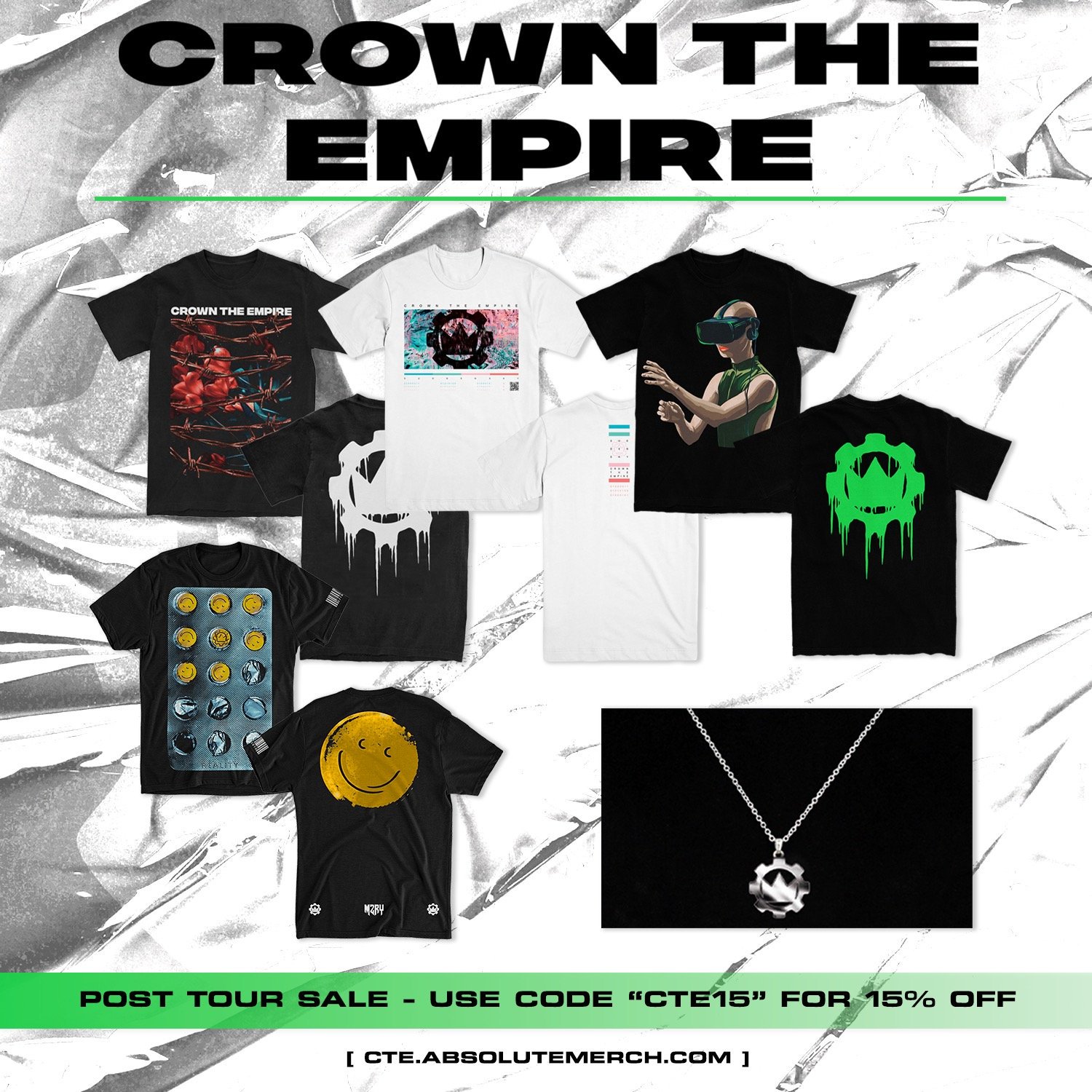 Crown The Empire on X Merch from our last tour is available now on our online store Use code CTE15 at checkout to get 15 off. https t 6xKo0afXmR https t 23ntXFNof8 X