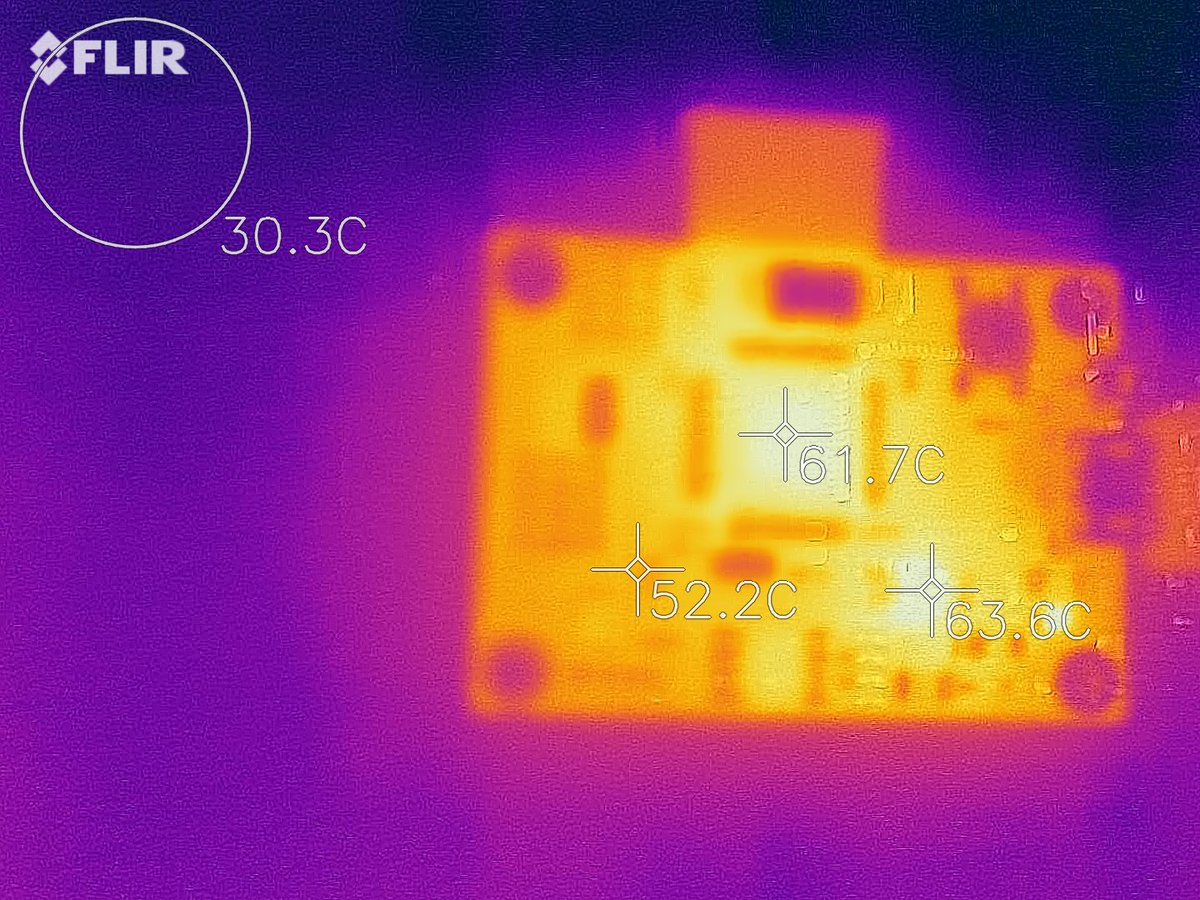 _cvra_'s tweet image. Debugging strange issues on our PCB, and using a thermal camera for the first time... Those are some hot boards ! Let&apos;s make them cooler for #CDR2020