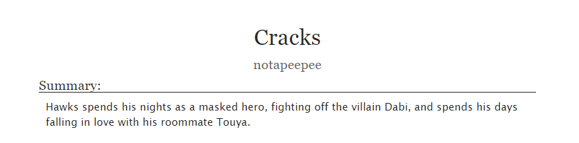 notapeepee's tweet photo. Cracks

-dabihawks
-superhero/supervillain but also roommates 
-28k

https://t.co/aMK6bngVtr https://t.co/TteTgiIyis