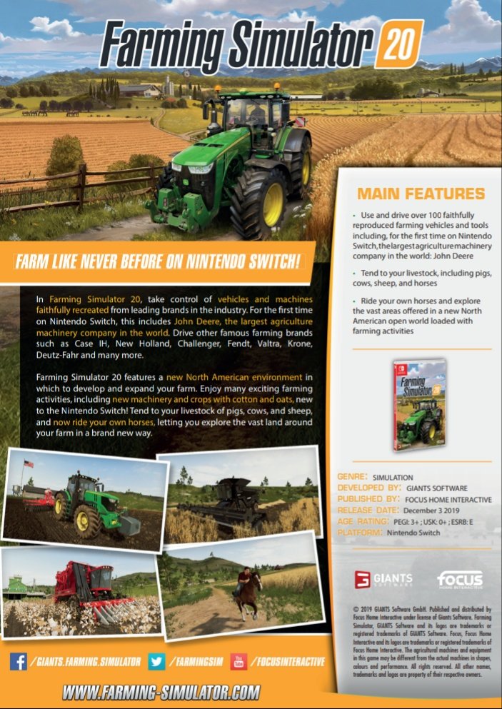 Farming Simulator 20: Farming Simulator 20 is out today on