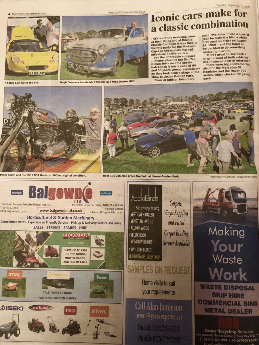 BCKclassicshow's tweet photo. Lovely write up in Local Paper and what a day,lovely sunshine lovely people and over 400 cars,bikes and Tractors,lot of money raised for local charities as well #bckshow https://t.co/52xEkdNYZX
