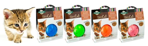 #PetSafe #SlimCat is an interactive feeding ball that will help your cat fight obesity and have fun at the same time! Simply add treats to the ball and it will slowly distribute them while your feline friend plays with it. BPA-free plastic and dishwasher safe.#SeptemberNewsletter