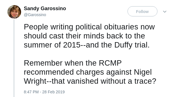 Johny_Canuck's tweet photo. @DianeMariePosts While we are on the subject of attacking political staffers, I'm really interested in a tweet I just found written by .@Garossino regarding #NigelWright during #AndrewScheer time as the speaker of the house. What happened Andy?
#senCa
#cdnpoli #elxn43 https://t.co/QqNq8nUTyd