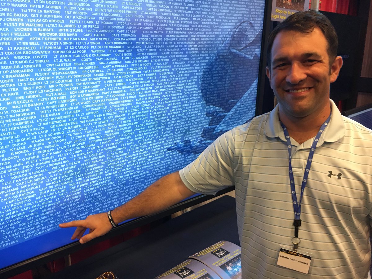 MB_EjectEject's tweet photo. Graham Scarbro found his name on our wall of fame. He ejected from his F-18 on 24 Feb 2012. Lots of great survival stories at #Hook19. #engineeringforlife https://t.co/DCeO3E9TaO