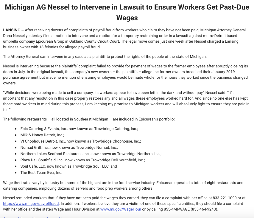 Motor City Muckraker On Twitter Michigan Attorney General Dananessel Continues To Show Support For Employees Rights A Refreshing Change From The Last Ag Https T Co Lkvhwnfobx