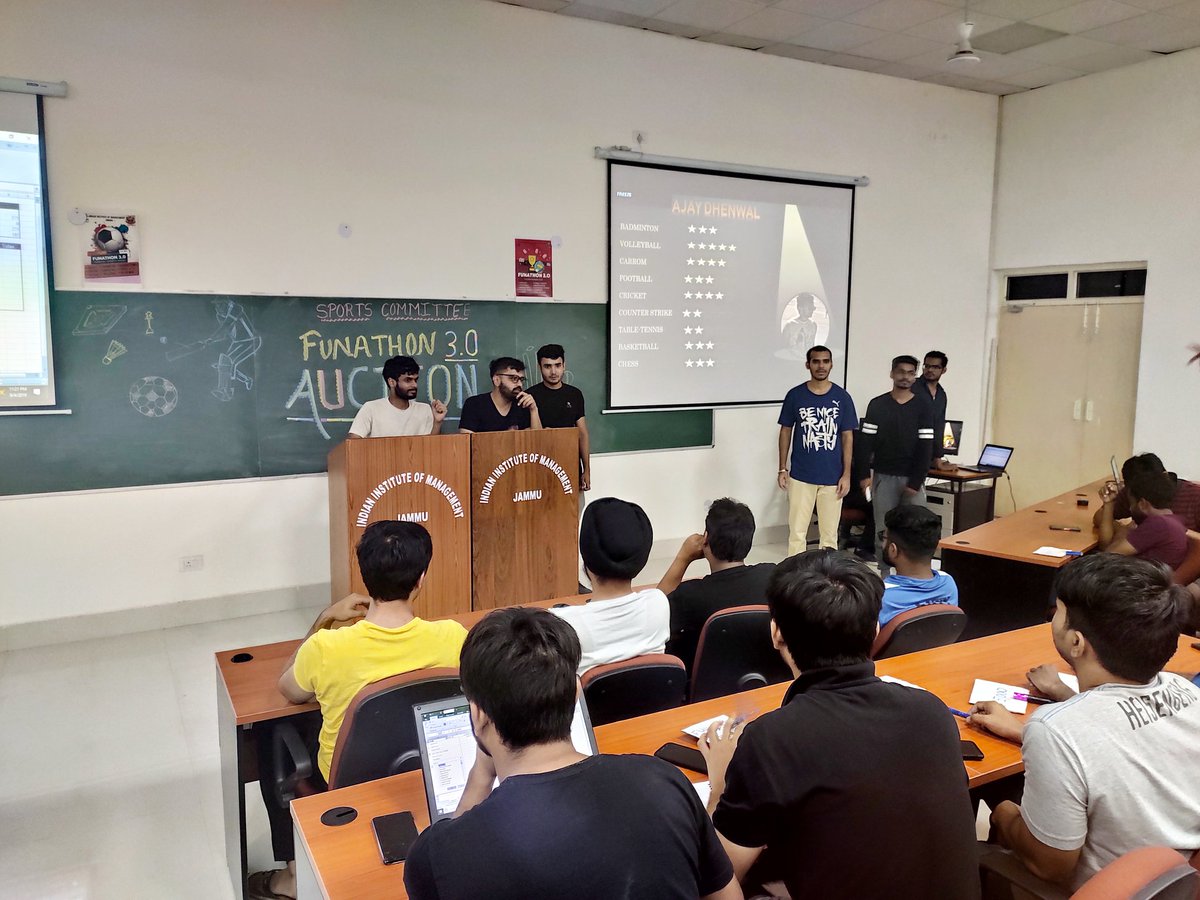 IIMJammu's tweet photo. Funathon is back with a bang !!! The auction for Funathon 3.0 took place on Wednesday. With the Big Game set to go on Saturday, 8 teams were formed and made to bid for 80 players. A few glimpses of the auction.
#Funathon #IIMJ #iimjammu #games #mba #life https://t.co/kVy0mfgkA6