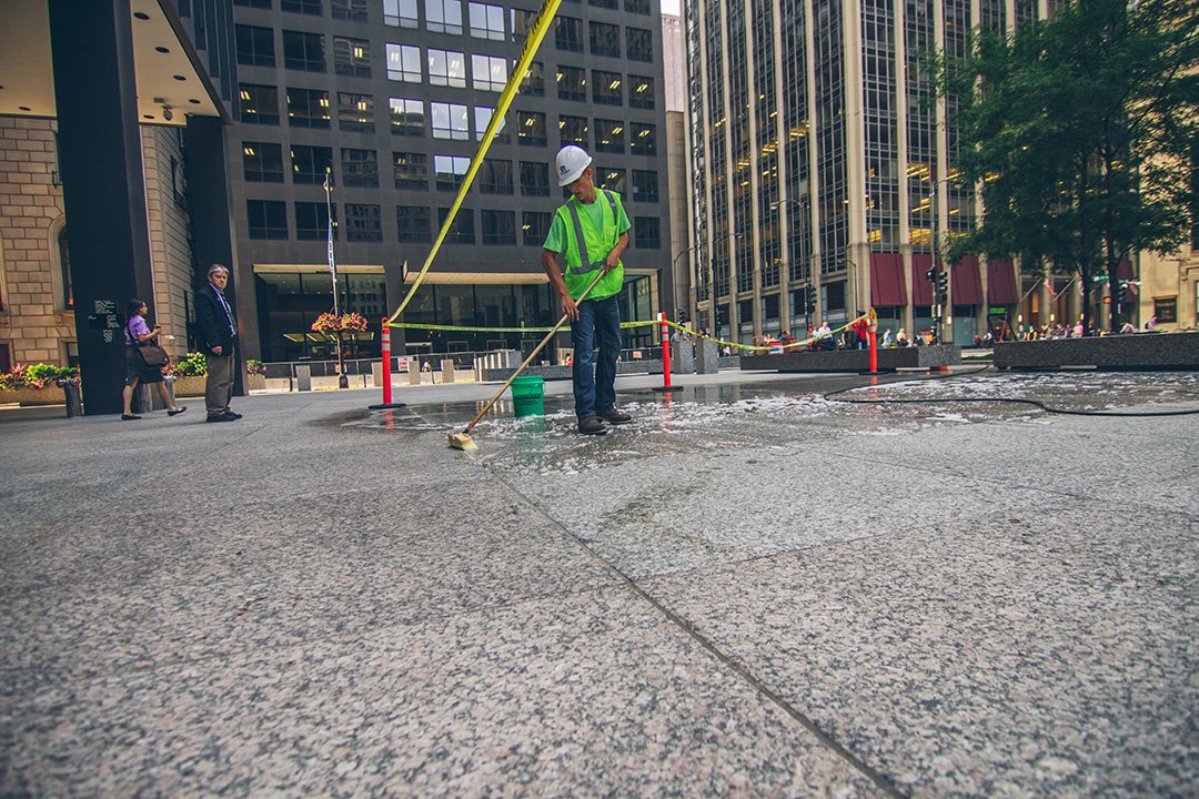 A 44,000-sf granite plaza in downtown Chicago was cleaned with Klean ‘N Release Cleaner. This restoration cleaner is EPA Safer Choice-certified for direct release for products with outdoor uses. Case study: bit.ly/30PHuP6 
#EPASaferChoice #RestorationCleaning