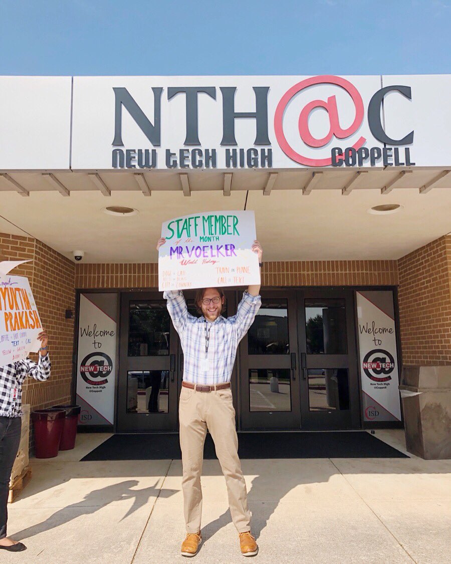 stuco_newtech's tweet photo. Congratulations Mr. Voelker on August Staff Member of the Month!! @NewTechCoppell #SavedByThePBL https://t.co/O2WOLRj8rT