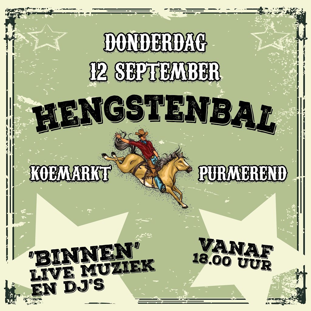 HENGSTENBAL OP DE KOEMARKT! 🐎🏇🏇
Donderdag 12 september vieren we op de Koemarkt weer het jaarlijkse Hengstenbal! Als de laatste paarden over de finish zijn gegaan, gaat de gezelligheid verder op de Koemarkt met DE GROOTSTE KROEGENTOCHT VAN HET JAAR!
>> facebook.com/events/2373767…