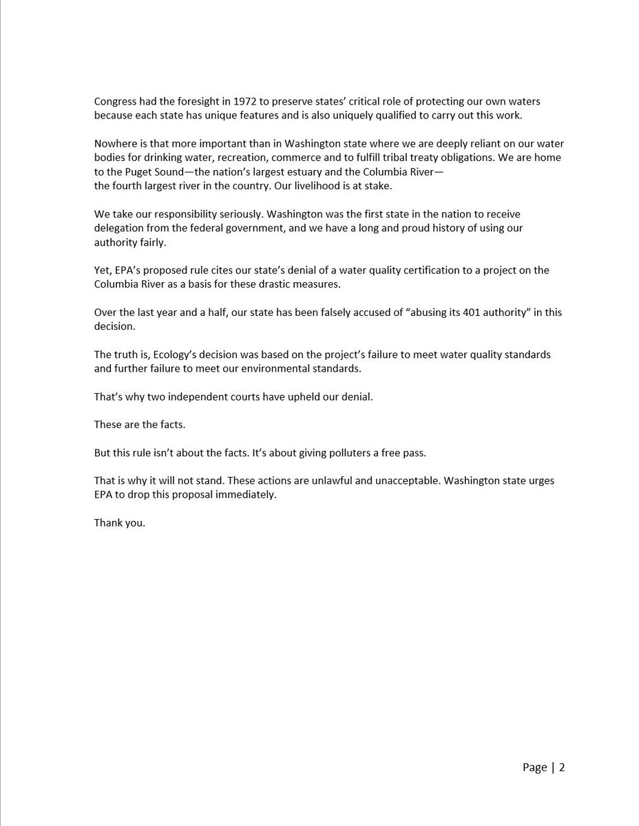 Page 2 of Ecology's testimony to EPA.