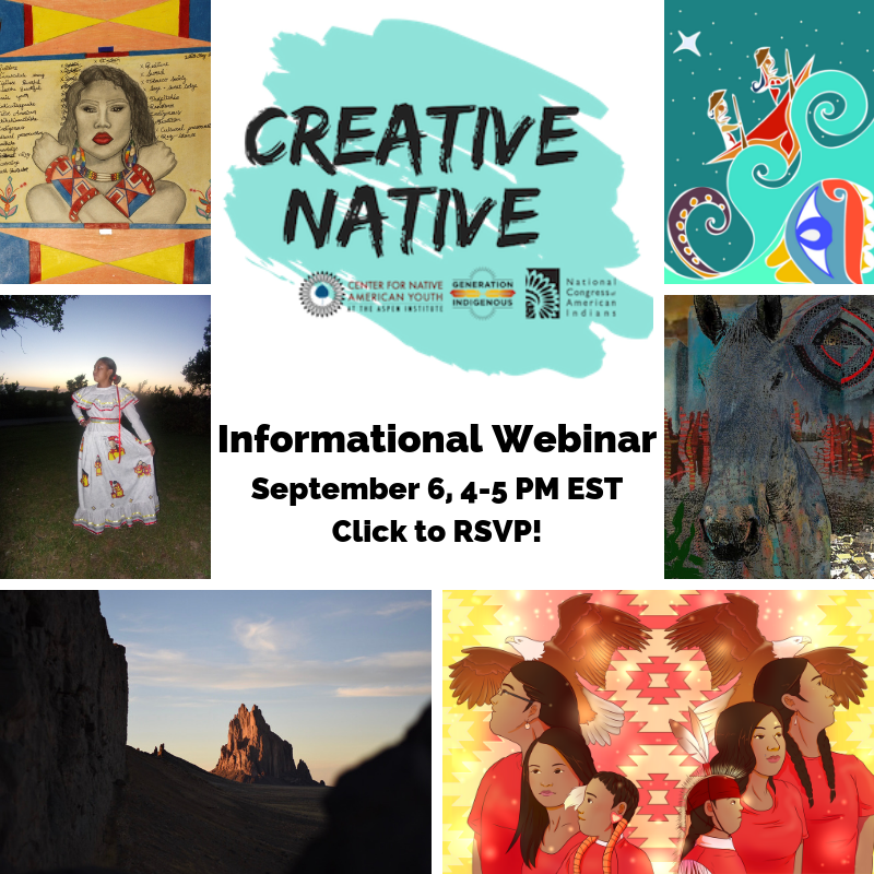 genindigenous's tweet image. Don't forget to RSVP for the Creative Native informational webinar! Tomorrow at 4-5 PM EST. #CreativeNative #IAmGenI buff.ly/2ZOmDuh