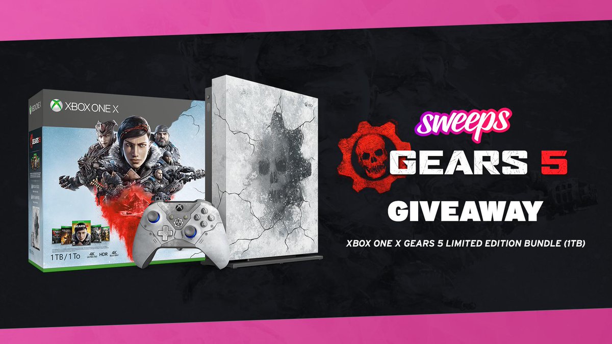 We're excited to announce our Xbox One X #Gears5 Limited Edition Bundle giveaway! Follow the instructions below to enter, good luck!

To enter:
🔗 Click here: sweeps.gift/Kplbr

Bonus entries:
💬 Reply with #Gears5Giveaway
💞 Retweet and like this post
👉 Follow @Sweepsgg