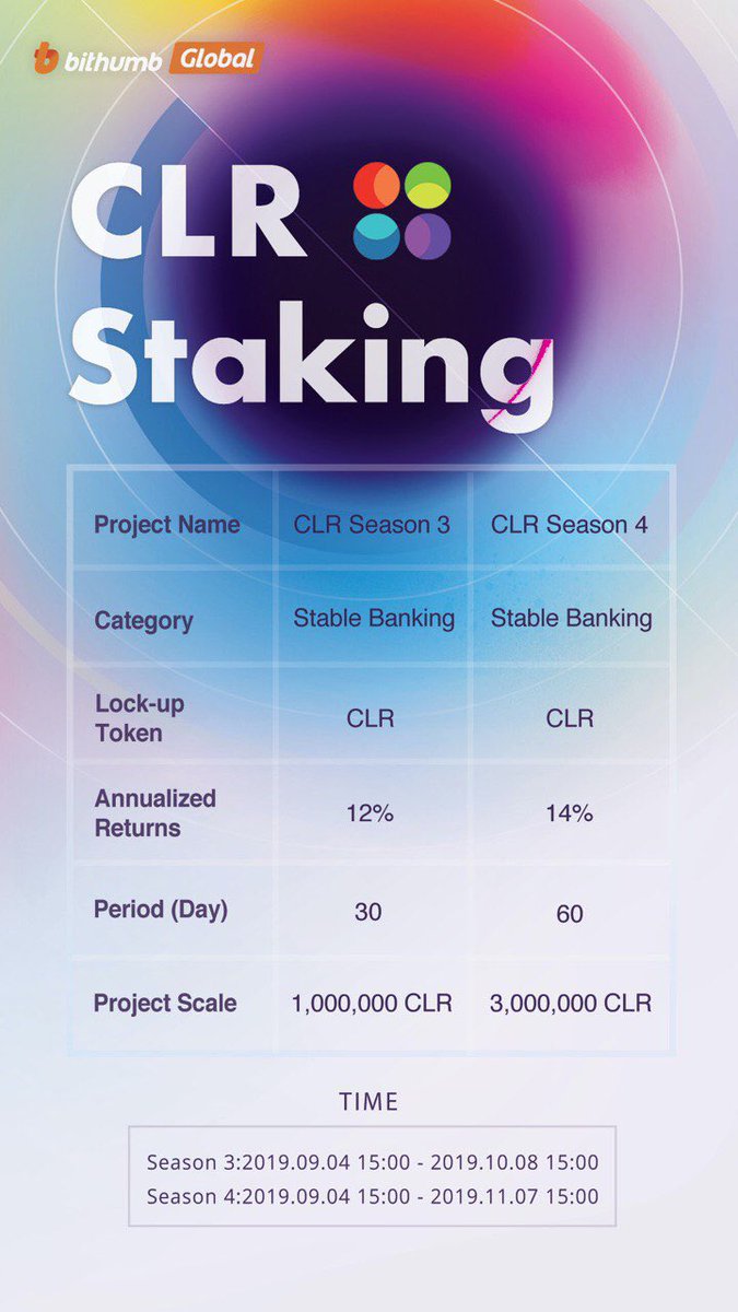 colorsorgmx's tweet photo. Stake your CLR tokens at @BithumbGlobal and receive rewards! 
#clr #colorplatform #colorcoin #staking https://t.co/nI9wAj3Oaz