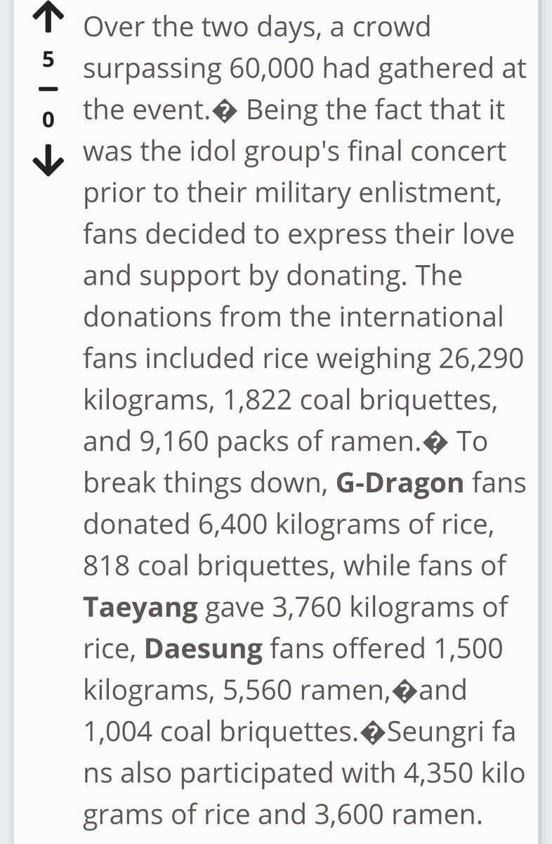 "Big Bang and VIPs donate rice, coal briquettes, and other goods to charity." "Not only that, Big Bang, VIPs, and YG Entertainment have continuously donated to Mapo District's coal bank, various shelters/organizations, reaching out to the needy."