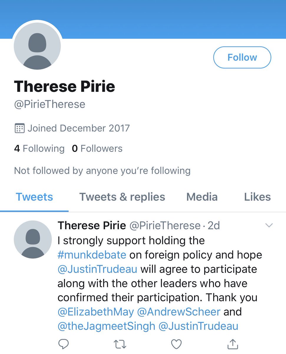 StephanieCarvin's tweet photo. Just putting this out there but a lot - and I mean A LOT of accounts tweeting about #munkdebate are tweeting similar messages. On closer inspection many have only a few followers, follow few people and have tweeted exactly ONCE. The activity around @munkdebate seems inauthentic. https://t.co/VqBZvHpNMJ