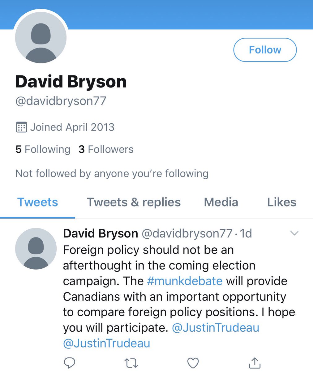StephanieCarvin's tweet photo. Just putting this out there but a lot - and I mean A LOT of accounts tweeting about #munkdebate are tweeting similar messages. On closer inspection many have only a few followers, follow few people and have tweeted exactly ONCE. The activity around @munkdebate seems inauthentic. https://t.co/VqBZvHpNMJ