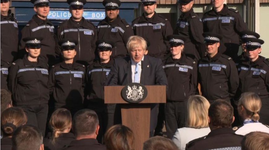 MidlandsCop's tweet image. Surely “go stand behind the PM” isn’t a lawful order.

I would definitely be refusing to be any part of this clown show. 

I’m advised (by one in the photo) that these aren’t even attested officers yet and already being used for publicity stunts.