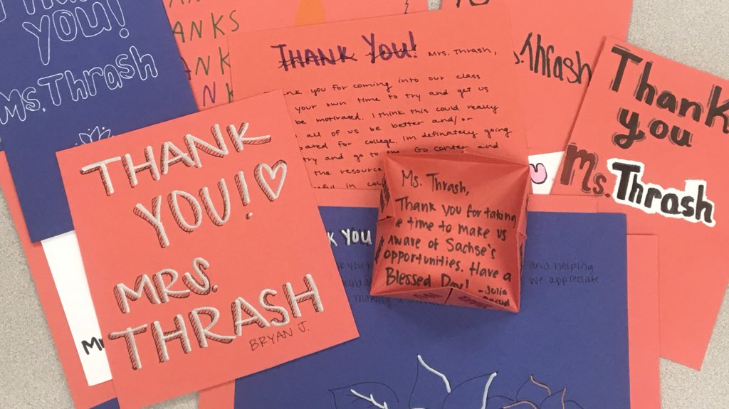 ccmrmsthrash's tweet photo. Mr. Williams 1️⃣1️⃣th grade AVID classes are awesome! Attentive, good listeners, asked great questions and wrote me thank you notes! You’re raising great leaders with BRIGHT 😎 futures, Mr. Williams! Thank you for inviting me! #AVID #smallgesturesmatter #KindnessMatters https://t.co/kMwnJ6TmTt