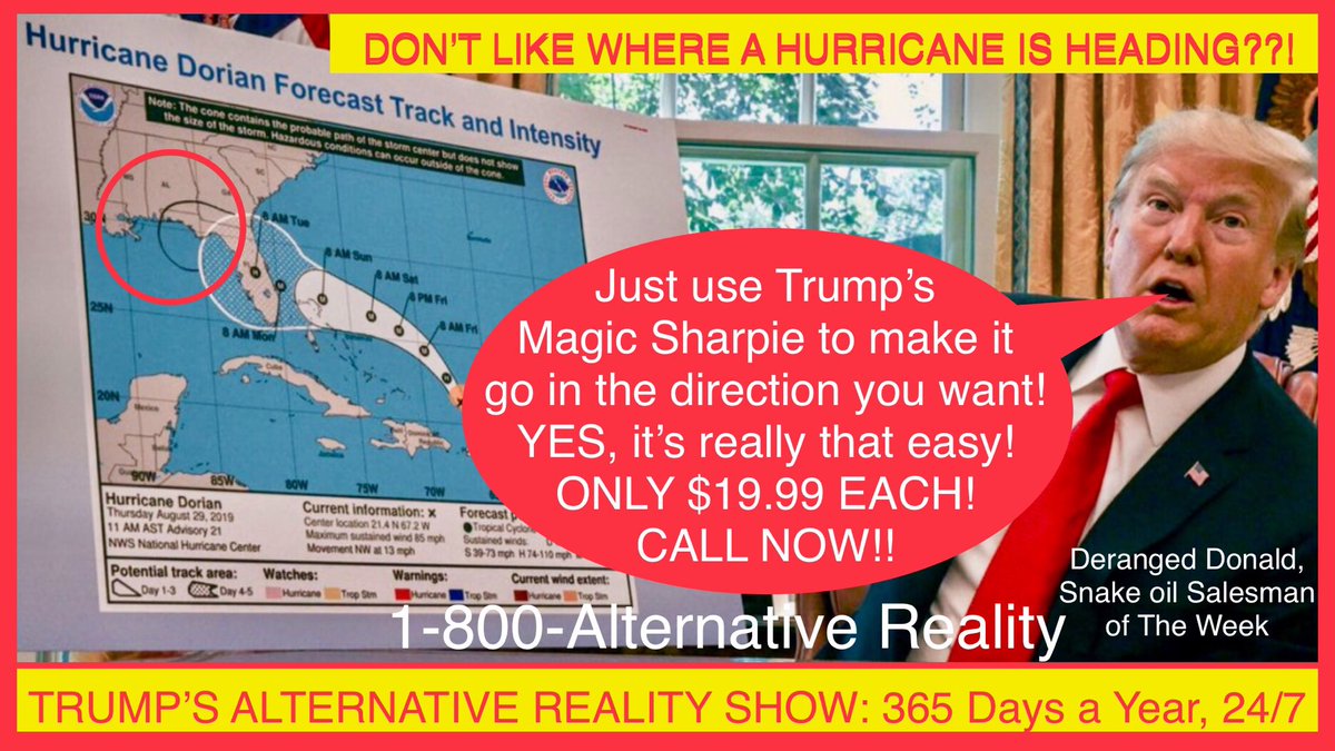 JardinAngels's tweet photo. @realDonaldTrump Poor Alabama... It was hit so hard by #HurricaneDorian after that mean #SharpiePresident @realDonaldTrump used his “Magic Sharpie” to redraw the hurricane’s path to where HE wanted it to hit!
#sharpiegate
#SharpieCoverup https://t.co/E71prqXbM1