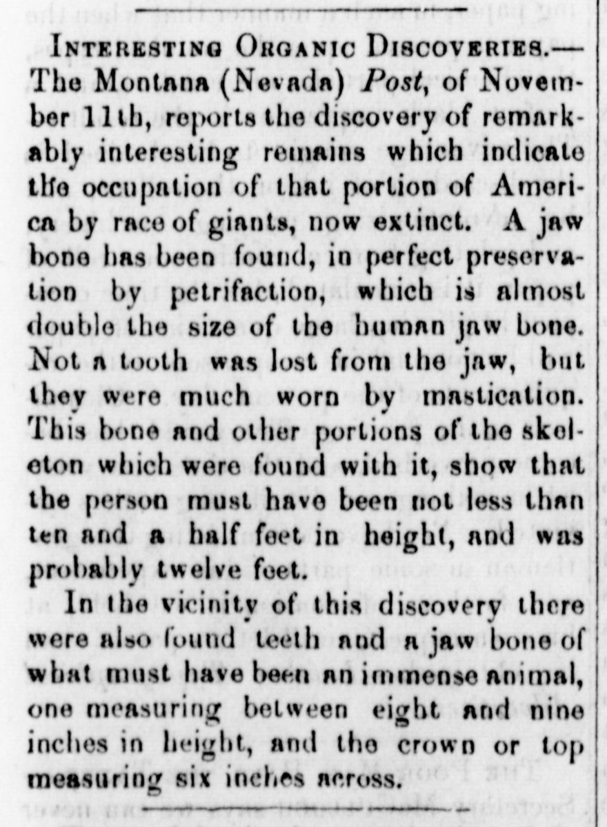Found in Montana Huge jaw bone in perfect condition -The Grand Haven News Dec27th 1865 on p2