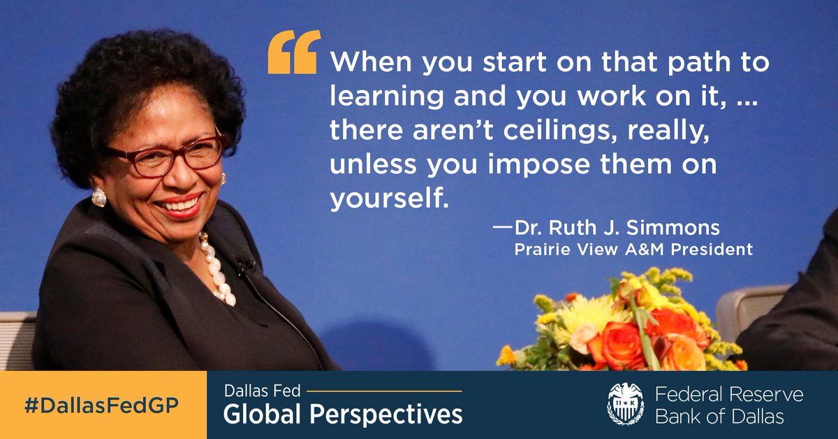 DallasFed's tweet photo. @PVAMU @BrownUniversity @USC @Princeton @smithcollege @SpelmanCollege Dr. Simmons says she never thought she would be able to become a college president… #DallasFedGP https://t.co/9L2QpnsQKp