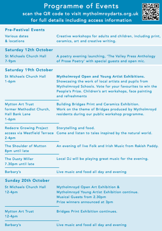 MytholmroydBN's tweet photo. BREAKING 😏 Here's the programme for the Mytholmroyd Arts Festival!

Full details: https://t.co/FnJZkqEkmh https://t.co/qhoiolTqtZ