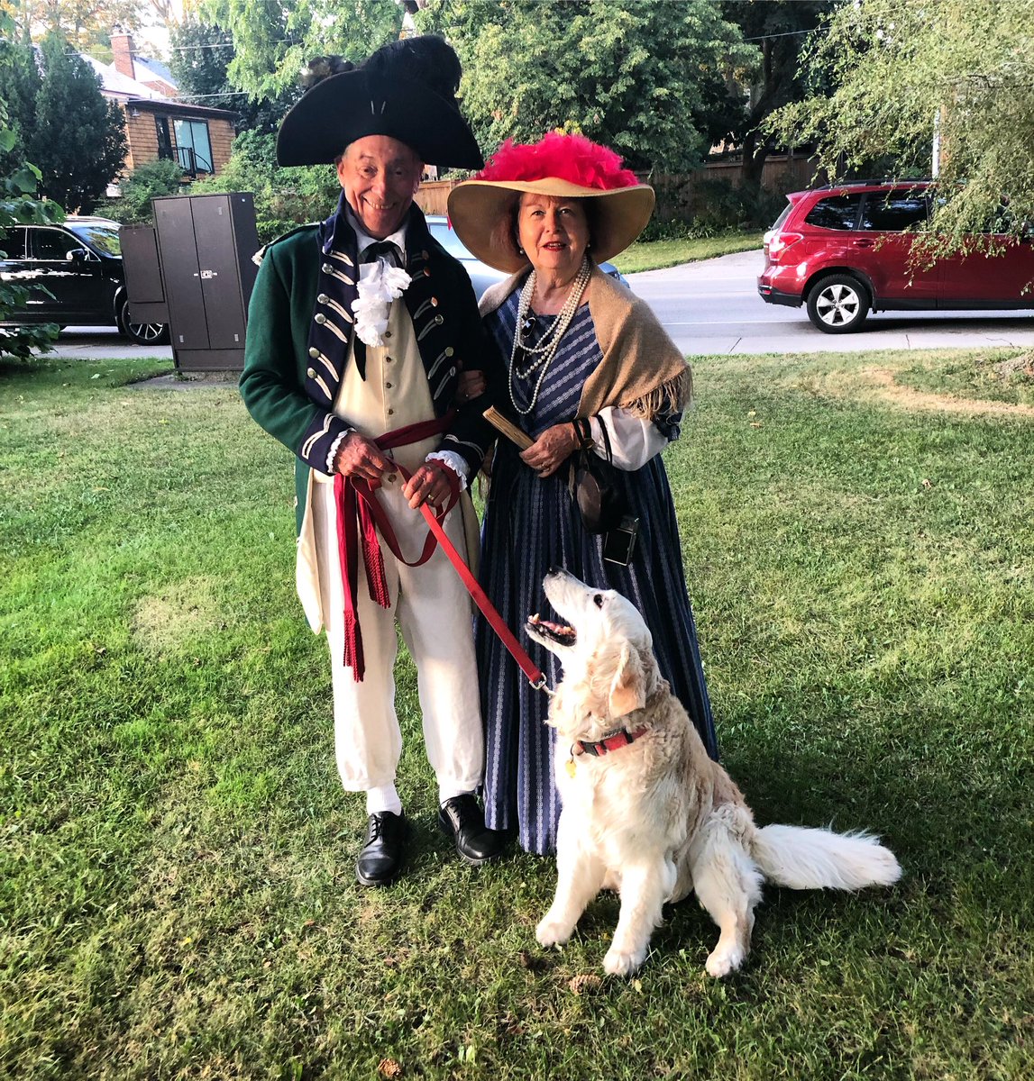 forkonthemove's tweet photo. Governor John Graves Simcoe poses with his wife and dog at the Montgomery’s Inn Heritage Fair. @MontINNTO #heritagegroups #whyilovetoronto #etobicoke @TravelMediaCA https://t.co/nu4nY8aXNW