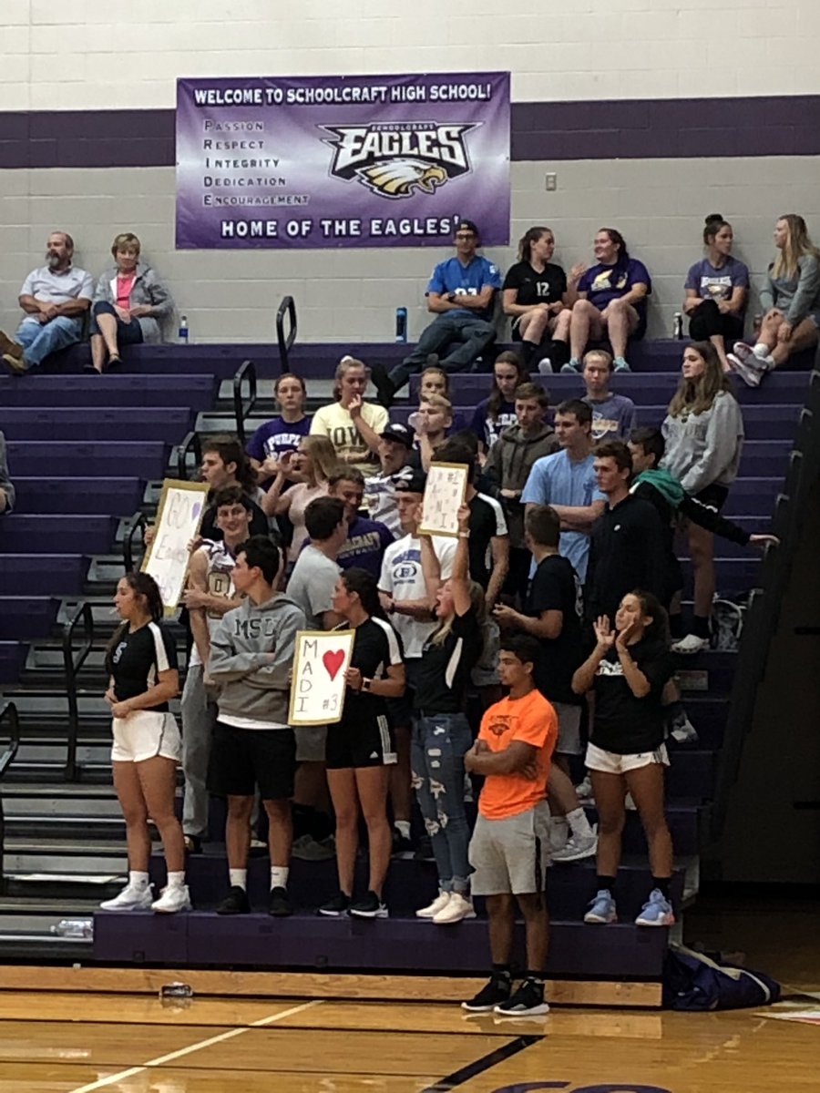 Great to see our <a href="/SHSstdntsection/">SHS Student Section</a> at tonight’s volleyball match against Gobbles. Solid wins for Varsity and JV tonight. #eaglesforthewin #schoolcrafteagles