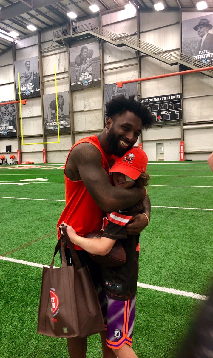 BrownsGiveBack's tweet photo. @God_Son80 caught wind of Fletcher’s story and together the @Browns made his day extra special! 🧡 #give10 #FletcherStrong https://t.co/NYR0E6fI12