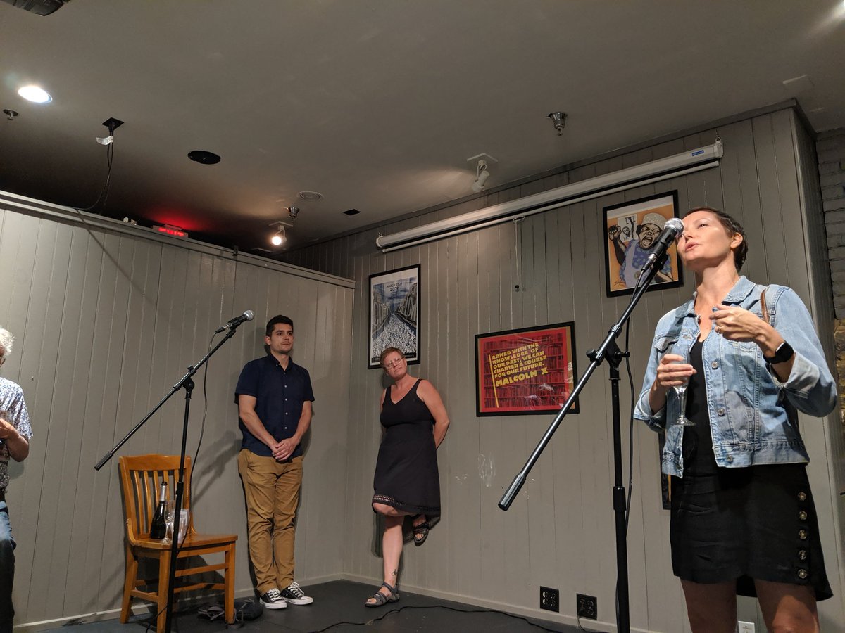 The editors of the incredible new Baltimore Revisited anthology (<a href="/PNicoleking/">Nicole King</a> @kdrabinski and <a href="/JoshClarkDavis/">Joshua Clark Davis</a>) welcoming a room jam-packed with contributors to the release celebration!