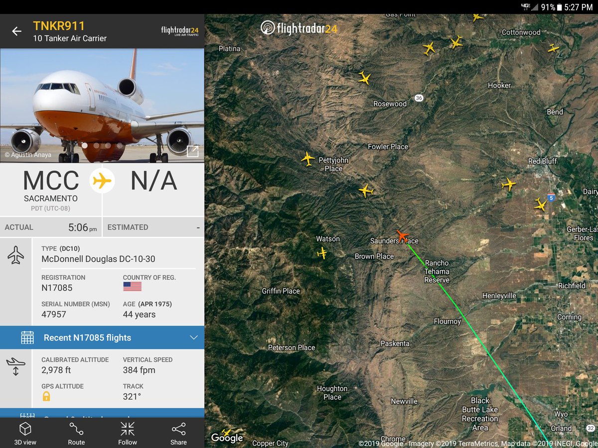ButteWxSpotter's tweet image. Tanker 911 in bound to #RedBankFire in #TehamaCo, one of many air resources working this fast moving wildfire.