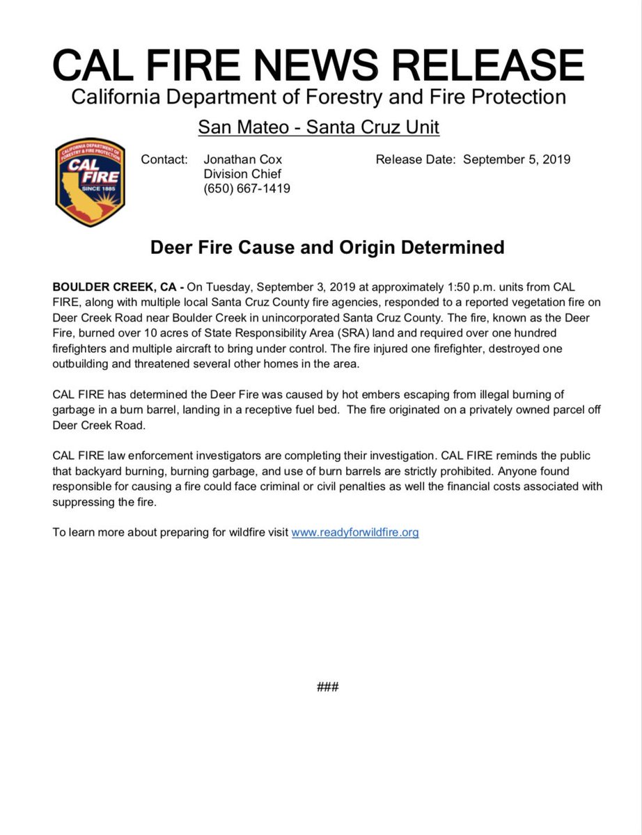CALFIRECZU's tweet image. #DeerFire [update] fire cause has been determined.