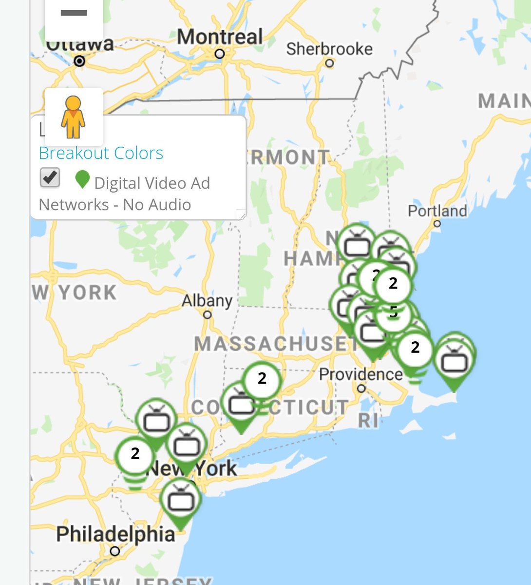 venuexmedia's tweet photo. We are loving how this @DOmedia network map works (thanks @AdamNMalone!) Want to reach New England sports families?! Let's talk!!! #dominationtour #DOOH #DPB #DPAA #advertise https://t.co/353QyYk0Ca