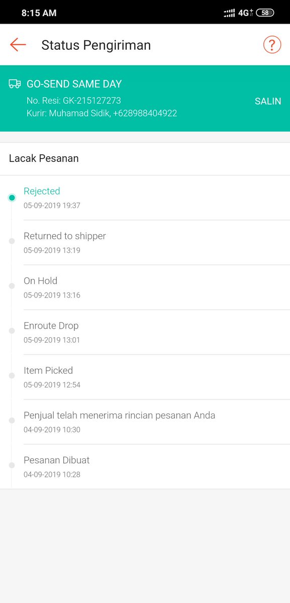 neora_go's tweet photo. @gojekindonesia saya order Gosend. tp kok bisa sampe di rejected. kan jadi lama ini sampe barangnya. harusnya same day jadi 3 hari!! Mohon solusinya ini.. https://t.co/fKX7aM2bFk