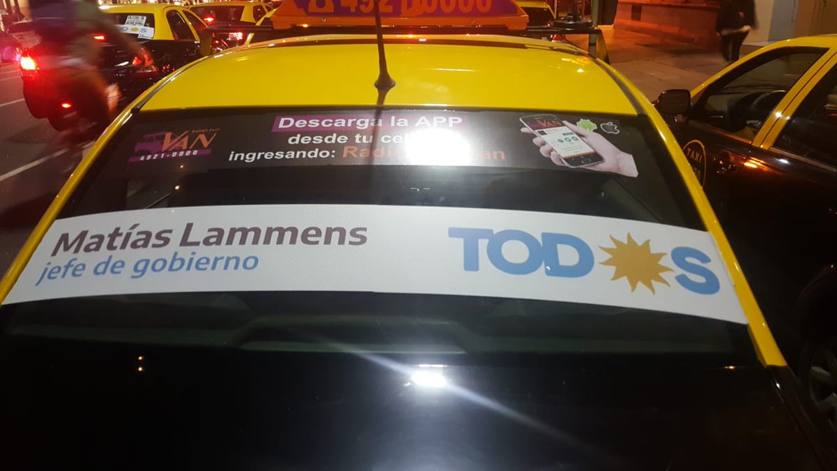 marceloCena's tweet photo. A partir de mañana 500 taxistas de TUYO (Taxistas Unidos y Organizados) los verán por CABA llevando la propaganda de Matías Lamens Jefe de Gobierno !!
Vamos x más !!! 

✌️ https://t.co/uqmsUVHCiS