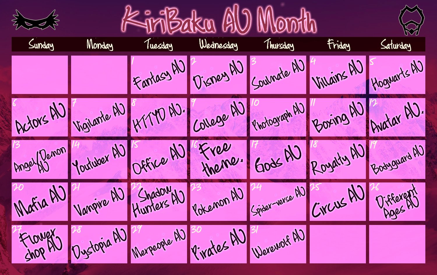 Kiribaku Month On Twitter Kiribaku Au Month October 2019 Basically It Works The Same As The Kiribaku Week Or The Krbkmonth In August Following One Prompt Every Day You Can Create