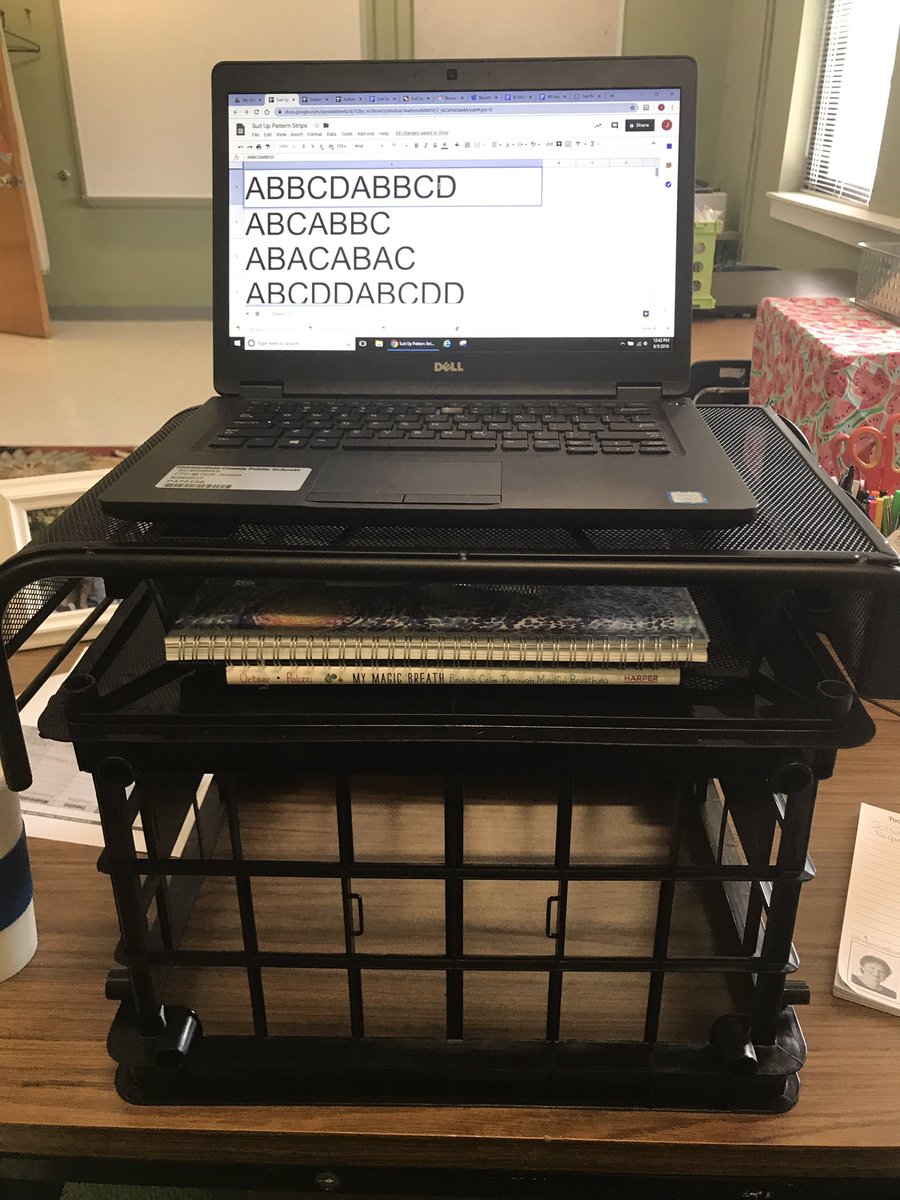 Fit2Well's tweet photo. Thank you @mldebusklane for standing desk suggestion! I didn’t sit all day. It was a great way to get my steps in as I created new lessons for our students! #moveandlearn #standingdesk #oneccps #patternlesson @WIengageWELL #marchinplace https://t.co/8Yi9Y5ZVKM