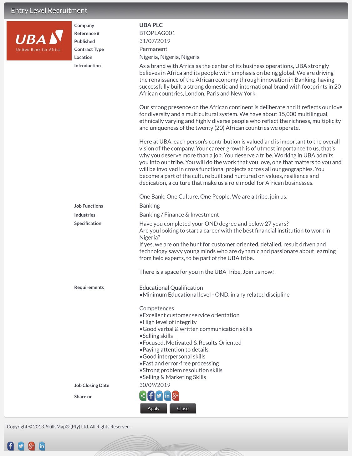 BTDT Hub on X: &ldquo;#Vacancy #Nigeria 🇳🇬 #BTDTJobs United Bank for 