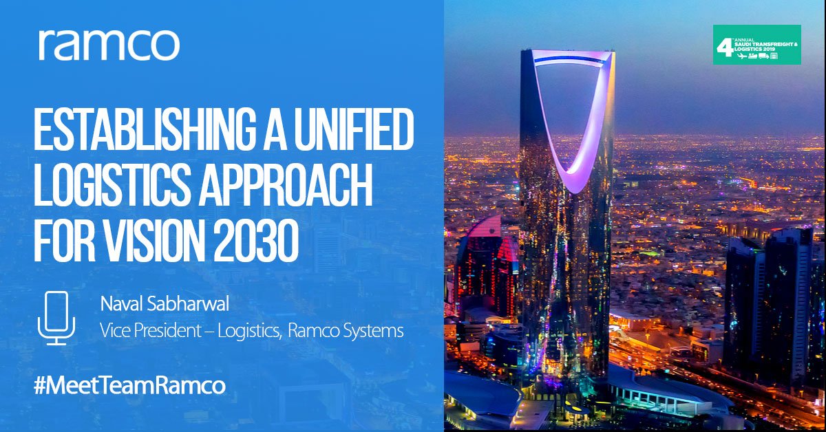 RamcoSystems's tweet photo. #MeetTeamRamco at the @4thTransFreight, #Riyadh conference organised by @BricsaConsultin. Hear @sabharwal_naval, VP, Logistics talk on "Establishing a Unified Logistics Approach for Vision 2030" 
#TransFreight #Logistics #SaudiArabia #Cargo https://t.co/YryLCUQxeZ
