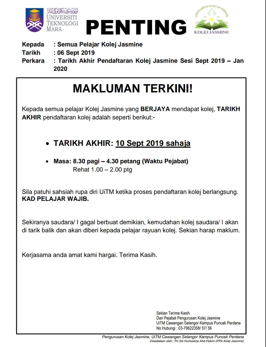 Contoh Surat Permohonan Kolej Uitm  Contoh surat Permohonan