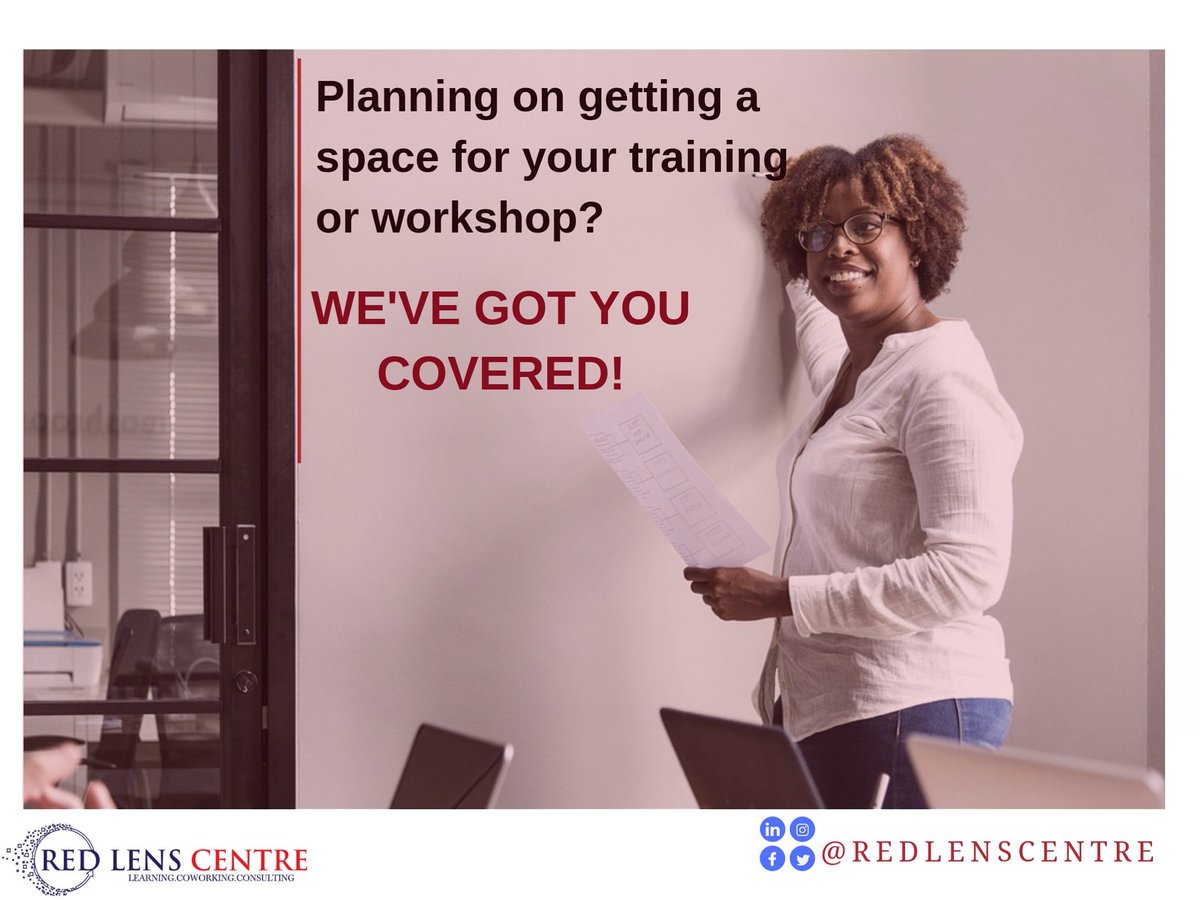 Redlenscentre's tweet photo. Training? Workshops? Meetings? We've got you covered!
.
.
.
.
#Branding #Entrepreneur #Entrepreneurship #StartupNigeria #Startups #Freelancer #Freelancing #Entrepreneurlife #SME #SMELagos #SMENigeria #Training #TrainingLagos #Trainingcentre #Consulting #Coworking #CoworkingLagos https://t.co/xxp0eFrcM6