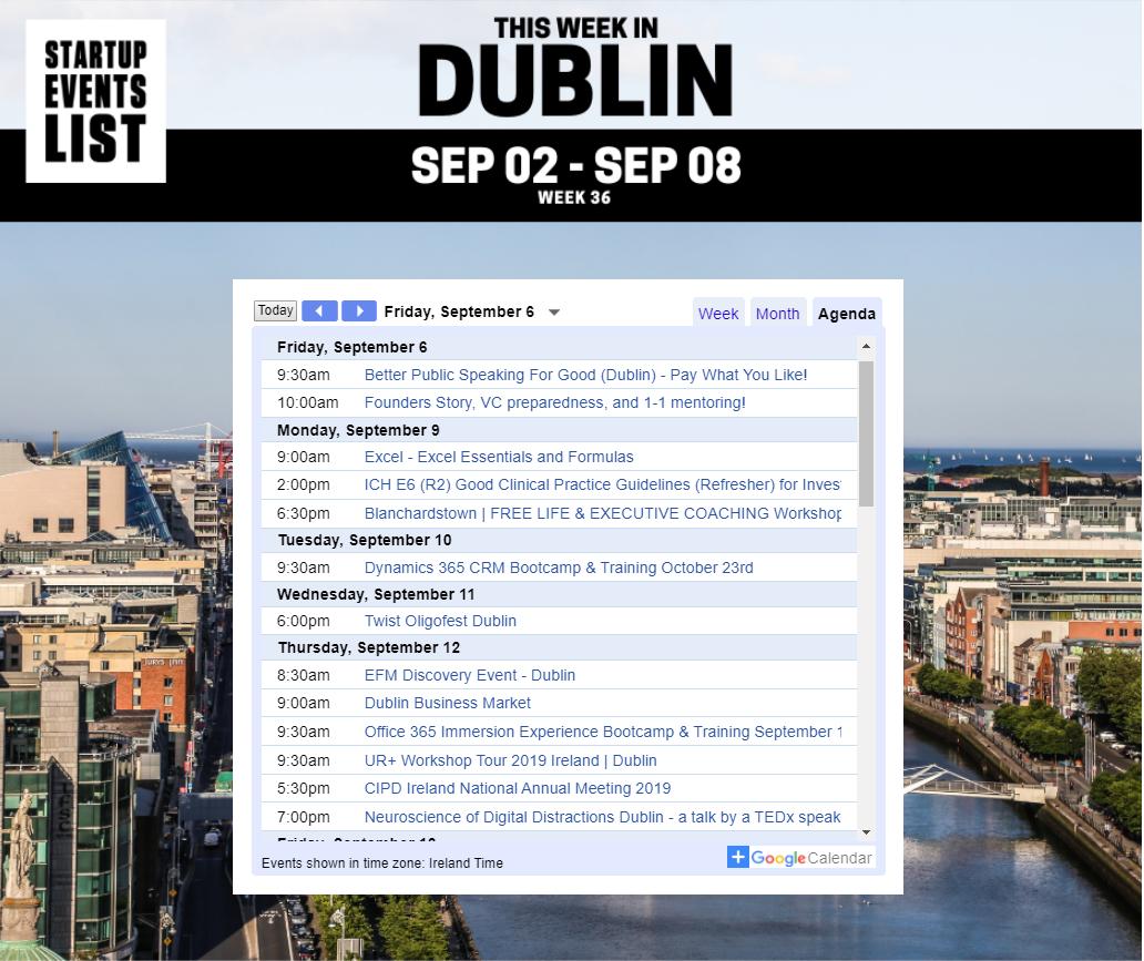 Friday's startup and tech events coming up in Dublin. Get invites at startupeventslist.com/dublin

#Dublin #Ireland #startups #tech

<a href="/EnrysIsland/">Enry's Island S.p.A.</a>
<a href="/entirl/">Enterprise Ireland</a>
@flexhuddle
<a href="/govdotie/">eGovernment Ireland</a>