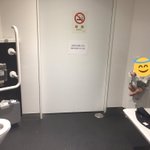 これは確かに困る・きれいなトイレであり難いのですがベビーチェアーのすぐそばに開閉ボタンが・・・!