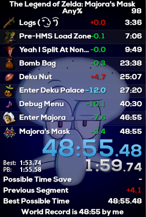 Well, I just did it again.  New Majora's Mask any% world record :)