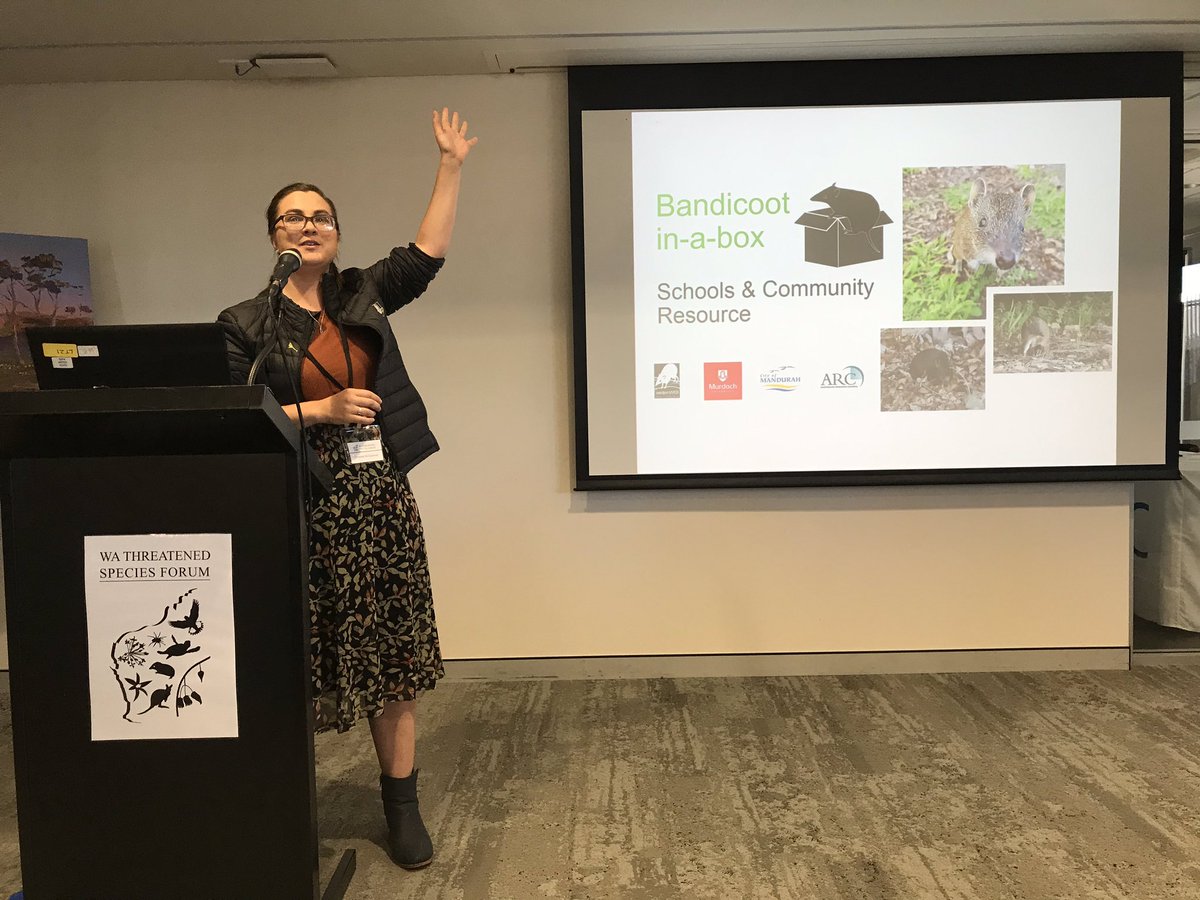 RichardMcLellan's tweet photo. Giving a shout-out for Bandicoots - @nessmcguiness @MurdochUni at the 2019 WA Threatened Species Forum
#BandicootsInABox  
#TSforumWA https://t.co/z39sAVfQxO