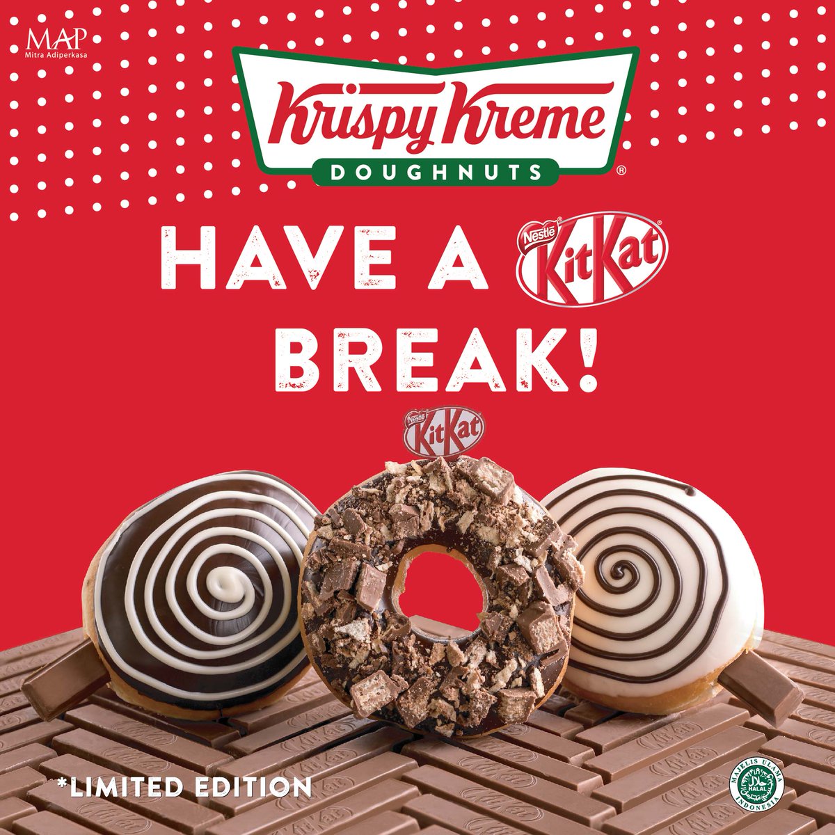 🍩🍫KRISPY KREME x KITKAT KOLLABORATION IS HERE!! 🍩🍫
Available at all Krispy Kreme stores TODAY! 🎉
