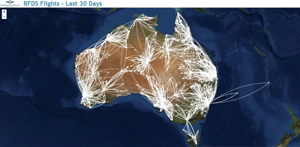 mardi_steere's tweet image. A map of the extent of the @RoyalFlyingDoc aeromed impact by @adamlukeind &amp;amp; @splunk - this doesn’t even map the day to day impact of clinics &amp;amp; telemed over 7.69m sqkm. Grateful to be stepping into an organisation with such impact - and to broaden it across SA/NT.