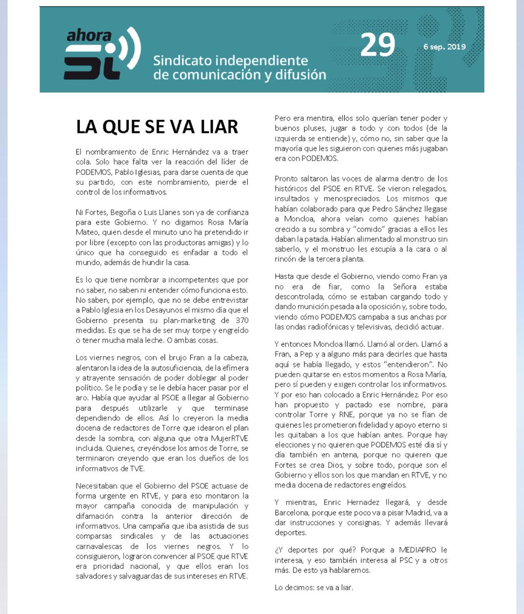 SindicatoSIRTVE's tweet photo. Menos mal que ibamos a ser independientes, plurales y sin controles políticos. https://t.co/Js0vi16qJy